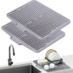 Large Silicone Dish Drying Mat & Drain Pad 34.5x19in – Slope Drainage Design, Heat Resistant, Countertop Protector for Kitchen & Bathroom