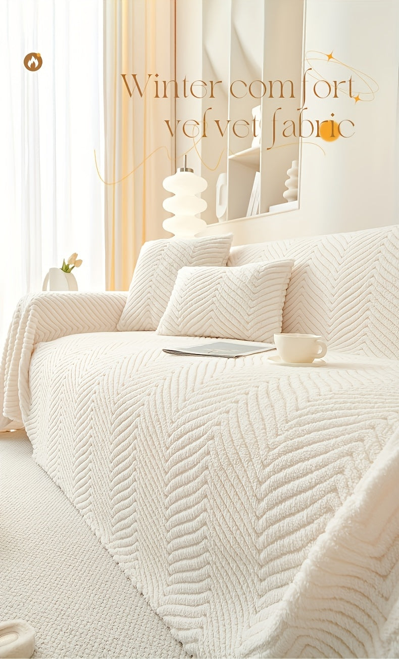 Plush Thickened Non-Slip Sofa Cover & Throw Blanket, Pet-Friendly Sofa Cushion Protector for Living Room, Bedroom & Office, 4 Sizes from 71x71 to 71x134 Inch, White Khaki Grey
