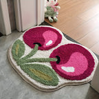 Cherry Shaped Bath Mat Fluffy Velvet Non-Slip Bathroom Rug - Cute Novelty Shower Mat 19.6x23.6 Inch, Machine Washable Fun Artistic Bathroom Door Rug & Foot Pad for Shower or Tub
