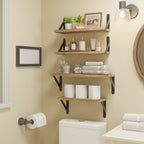 Mixed Size Farmhouse Floating Wall Shelves Set of 4 - Natural Wood Wall Mounted Shelf with Triangle Metal Brackets for Bedroom, Bathroom, Living Room & Kitchen Storage Decor