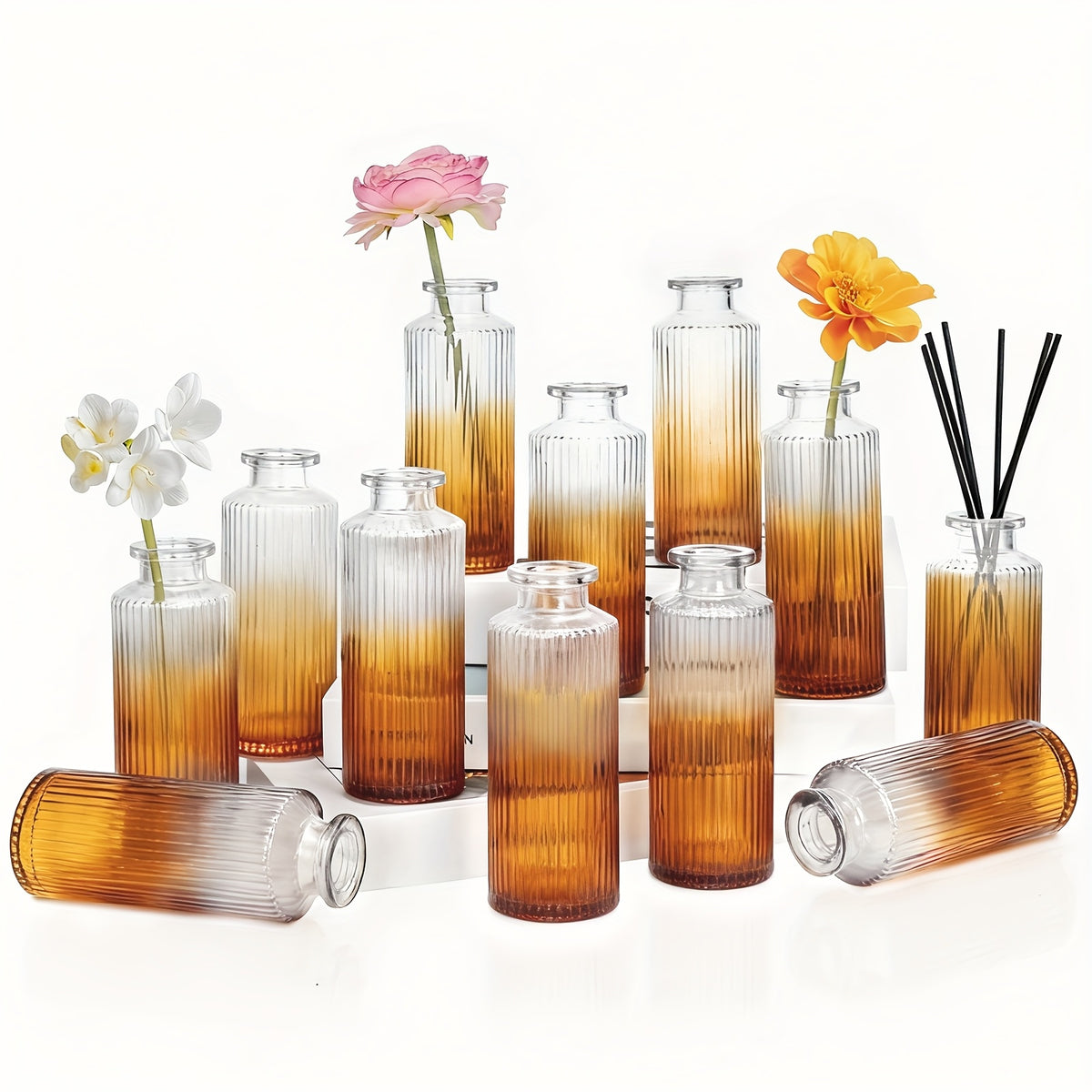 Striped Bud Vases Set of 12 24 36 Modern Mini Clear Flower Vases for Wedding Centerpieces Birthday Anniversary Party Table Decor – Mother's Day Vase Set