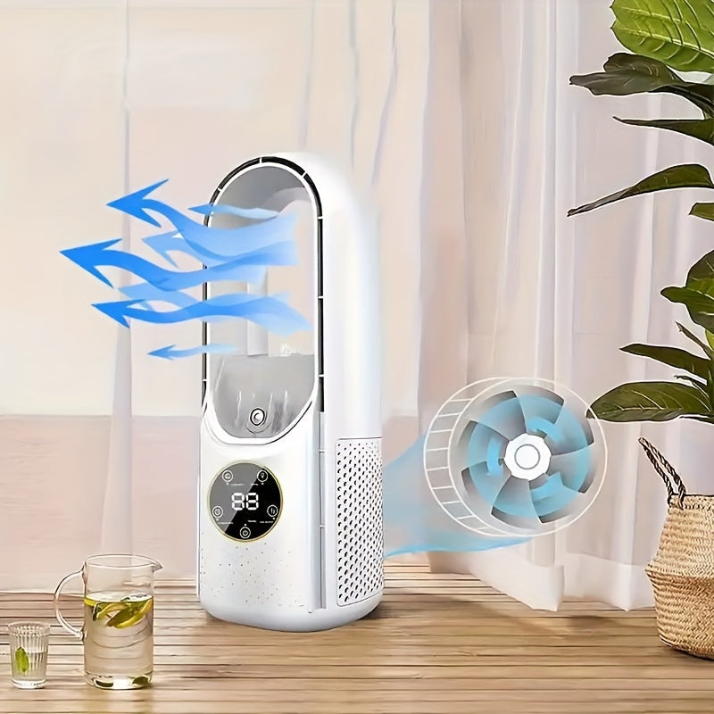 Portable Bladeless Fan with Night Light, 7-Speed Quiet USB Desktop Tower Fan for Bedroom, Office & Home