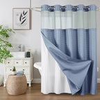 Hookless Waffle Shower Curtain Liner Set with Snap-In Liner Double Layer Window Panel – 6ft x 74.8 Inch Easy-Clean Polyester Bathroom Curtain for Home & Hotel