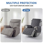 Quilted Recliner Cover with Side Pocket Anti-Slip Elastic Band Pet Furniture Protector – Easy to Install Sofa Recliner Slipcover for Living Room, All-Season Home Decor