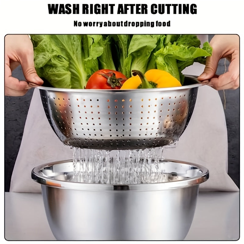 3-in-1 Grater Strainer and Cutter 9 Inch - Shred Slice Grate & Dice Multifunctional Vegetable Grater for Salad Prep, Kitchen Straining & Food Processing