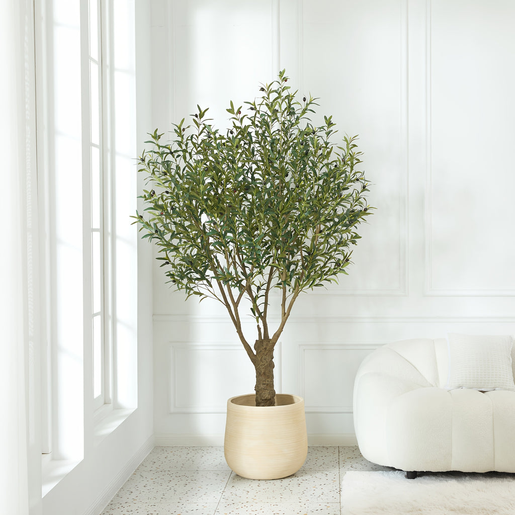 Artificial Olive Tree with Black Planter 5 6 7 8ft UV Resistant Faux Olive Plant Silk Leaves Mediterranean Indoor Outdoor Decor Living Room Office Bedroom Gift