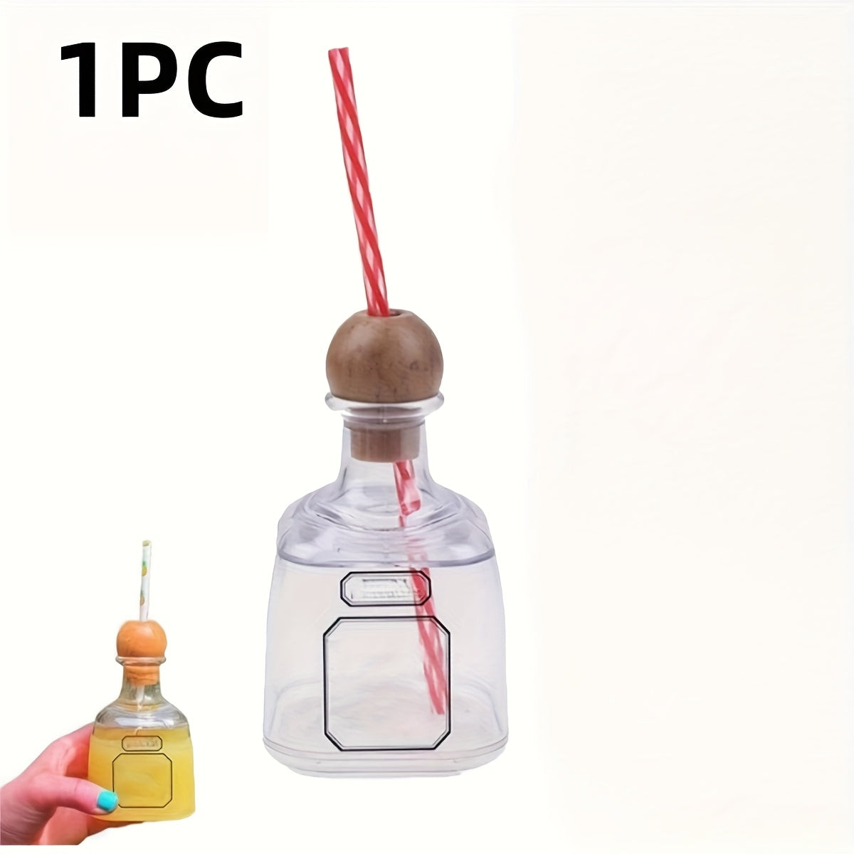 Mini Liquor Bottle Cups with Straw 12.68oz – Reusable Clear Plastic Tequila Bottles for Champagne, Wine & Cocktails | Party Favors & Wedding Drinkware