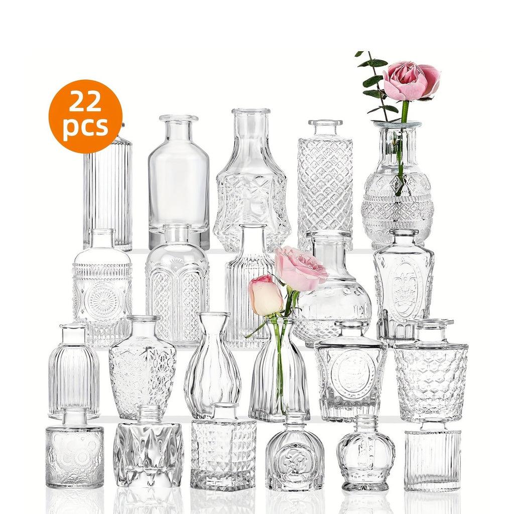 Clear Glass Bud Vases Bulk Set 12/24/64pcs - Small Flower Vases for Rustic Wedding Centerpieces, Banquet, Party & Festival Table Decor, Halloween & Christmas Home Restaurant Decoration