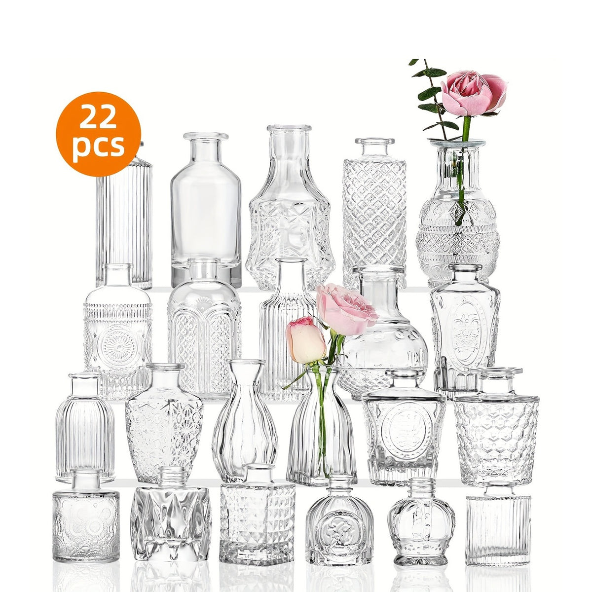 Clear Glass Bud Vases Bulk Set 12/24/64pcs - Small Flower Vases for Rustic Wedding Centerpieces, Banquet, Party & Festival Table Decor, Halloween & Christmas Home Restaurant Decoration