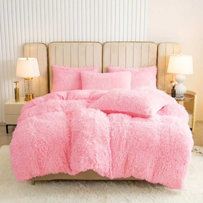 Plush Duvet Cover Set 3 Piece Ultra-Soft Warm Comforter Cover Twin Full Queen King 8 Colors for Bedroom Guest Room Dorm