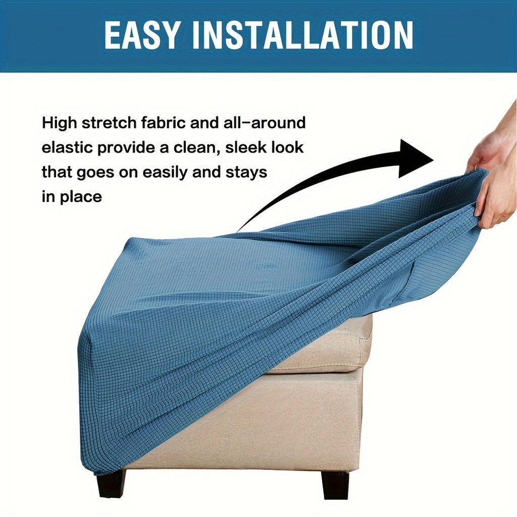 Stretch Ottoman Footstool Cover Elastic Square Slipcover – Grip Polyester Stretch Protector with Elastic-Band Closure, Machine Washable Footstool Cover for Home & Office, 1pc