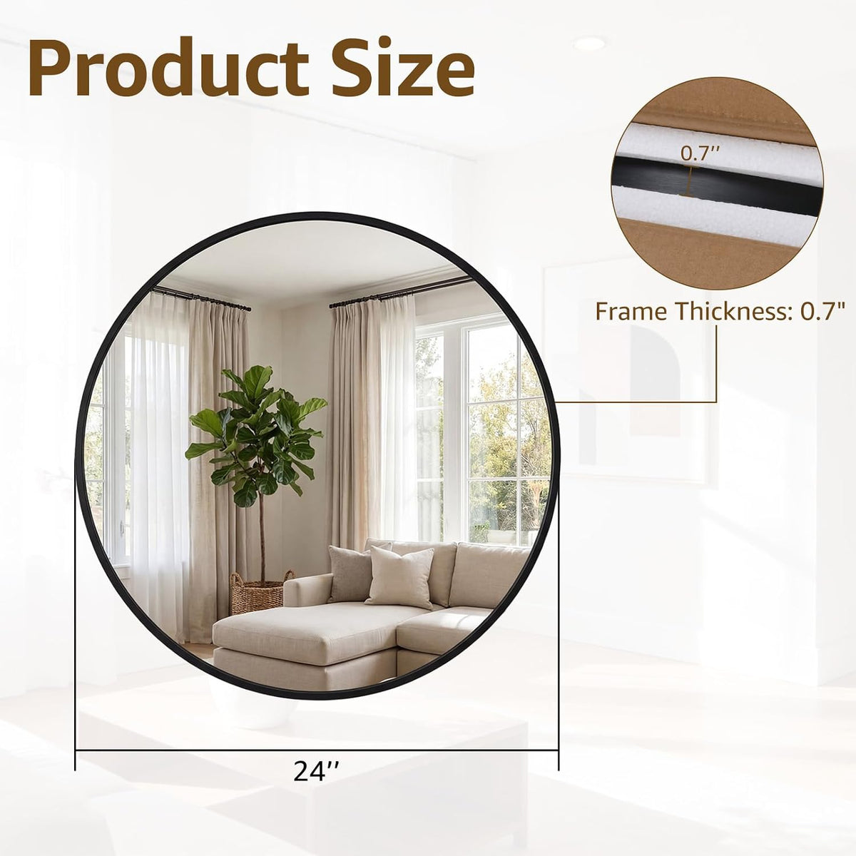 Round Wall Mirror 20 24 28 30 Inch – Circle Vanity Mirror for Bathroom, Bedroom & Living Room | Anti-Rust Modern Decor | Black & Gold