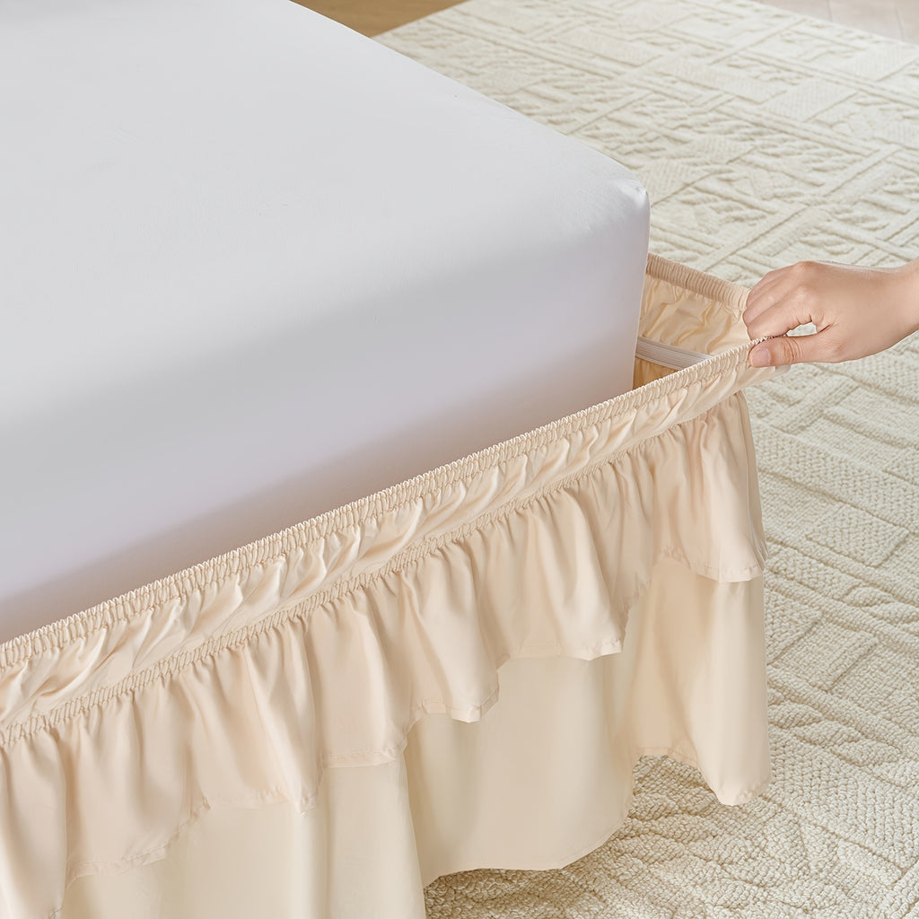 Double Ruffle Bed Skirt – 16" Drop Elastic Wrap-Around | Easy Install, Machine Washable | Twin, Full, Queen, King