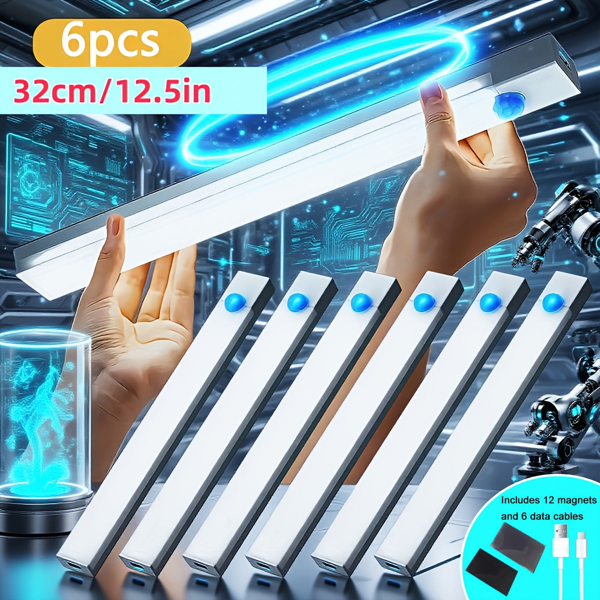 6-Pack Smart LED Motion Sensor Cabinet Light – USB Rechargeable, 3 Modes, Night Light for Bedroom, Stairs, Kitchen & Closet