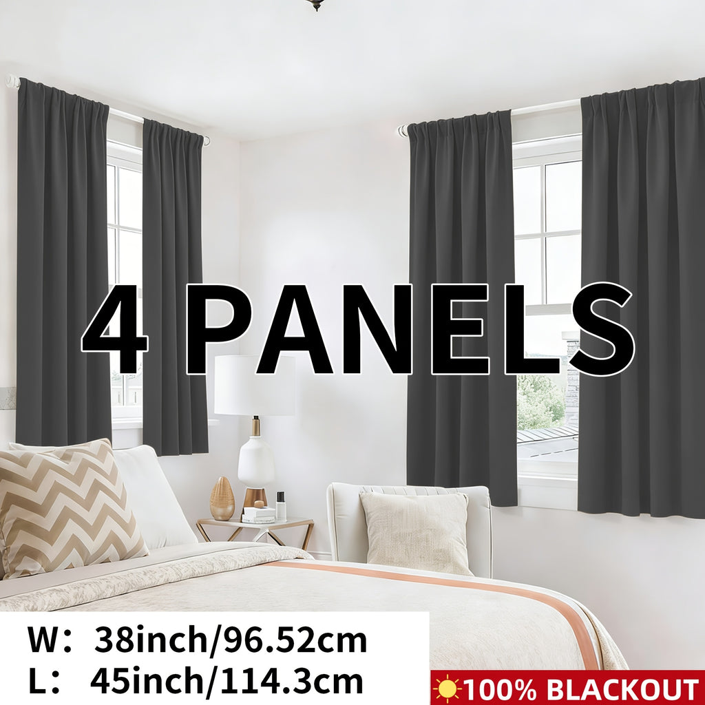Blackout Curtains Rod Pocket 4-Panel Solid Color Lightweight Matte Drapes | 100% Light Blocking Window Curtains for Bedroom Living Room, 9 Colors 5 Sizes