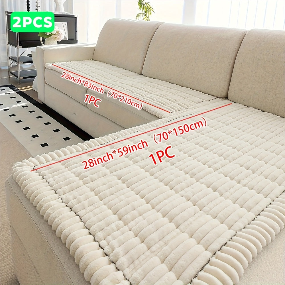 Jacquard Couch Cushion Cover 2pcs Set Solid Color Sofa Seat Cover - Soft Thick Plush Non-Slip Machine Washable Pet Friendly for 2 3 4 Seat Sectional Sofa Living Room Bedroom, 4 Colors