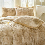 3-Piece Tie-Dye Long Plush Duvet Cover Set 1 Duvet Cover + 2 Pillowcases Zip Closure Machine Washable All-Season Elegant Bedroom Pink Khaki Light Gray Twin Full Queen King