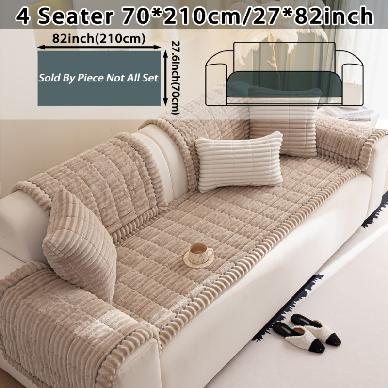 Boho Plush Sofa Cover with Ruffled Edges – Thick Warm Pet-Friendly Couch Protector, Bohemian Style Home Decoration Slipcover for Living Room Sofa Couch Furniture