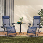 Zero Gravity Recliner Chair Outdoor Folding Lounge Chair 2 Pack – Beach Camping Patio Chair with Cup Holder, Adjustable Pillow for Poolside, Backyard & Lawn | Black, Blue