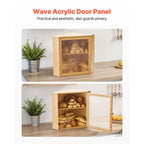 Corner Bread Box for Kitchen Counter Double Layer Bamboo Bread Storage Bin with Adjustable Divider & Acrylic Door - Space Saving Natural
