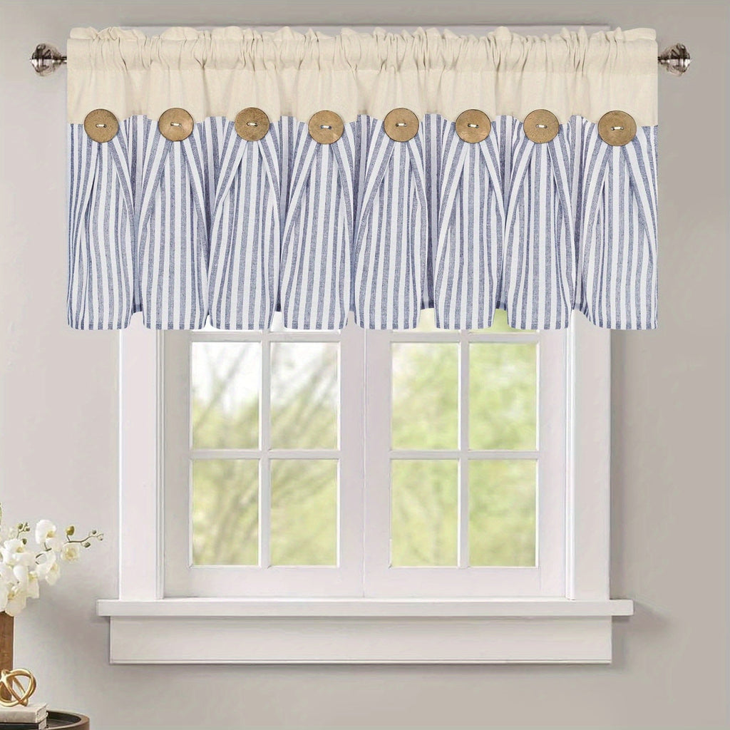 Bohemian Semi-Sheer Linen Cotton Curtains Grommet Top – Patchwork Country Cottage Window Drapes, 1 or 2 Panels, All Season, Bedroom Living Room Kitchen Bathroom Cafe Decor | Blue Green Dark Blue