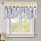 Bohemian Semi-Sheer Linen Cotton Curtains Grommet Top – Patchwork Country Cottage Window Drapes, 1 or 2 Panels, All Season, Bedroom Living Room Kitchen Bathroom Cafe Decor | Blue Green Dark Blue
