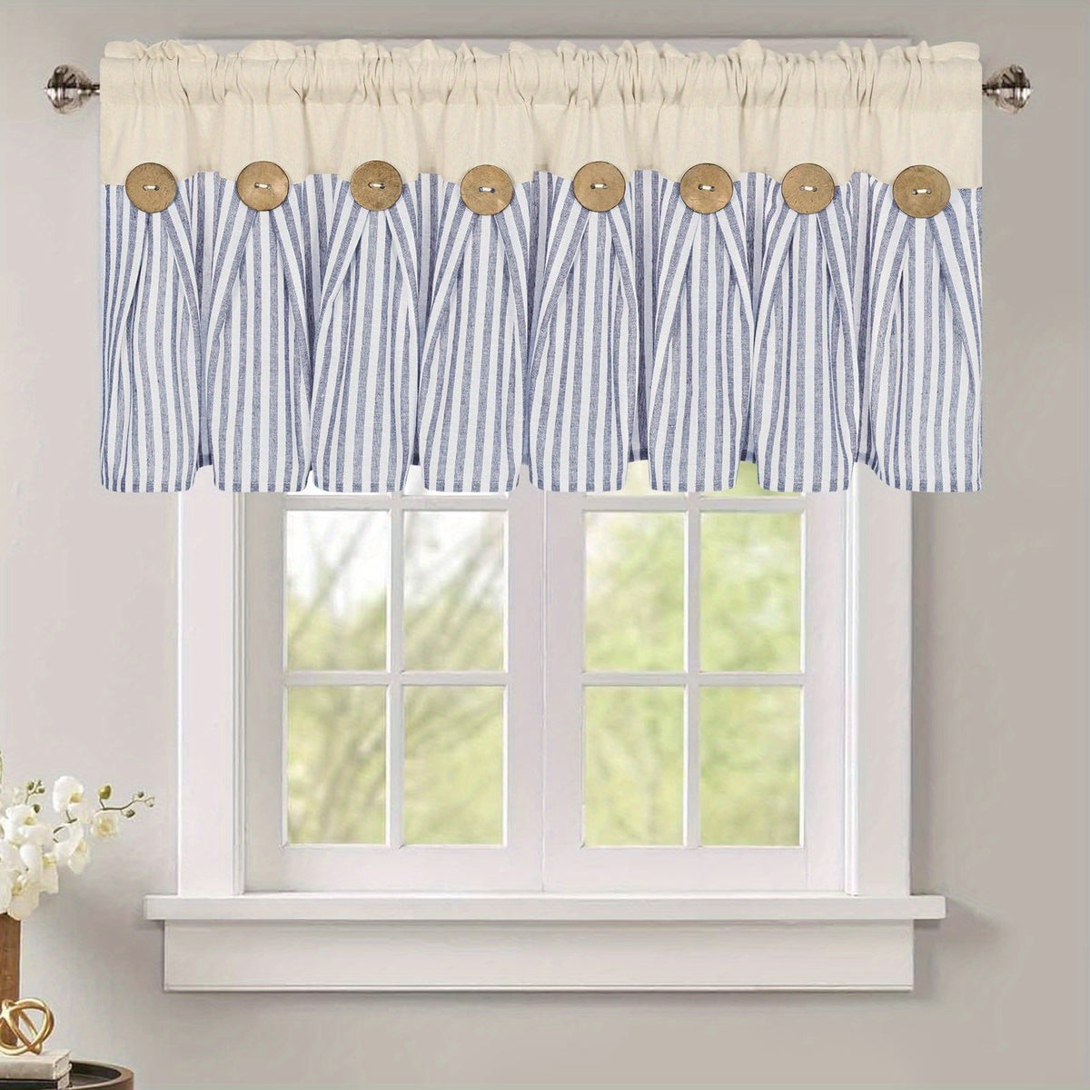 Bohemian Semi-Sheer Linen Cotton Curtains Grommet Top – Patchwork Country Cottage Window Drapes, 1 or 2 Panels, All Season, Bedroom Living Room Kitchen Bathroom Cafe Decor | Blue Green Dark Blue