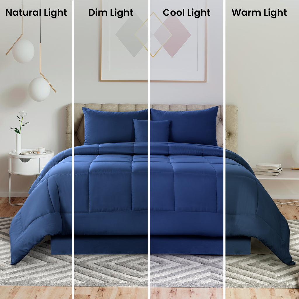 5-Piece Comforter Set – Reversible Quilted Down Alternative Bedding Set with Pillow Shams, Bed Skirt & Cushion | All Season | Twin, Queen, King