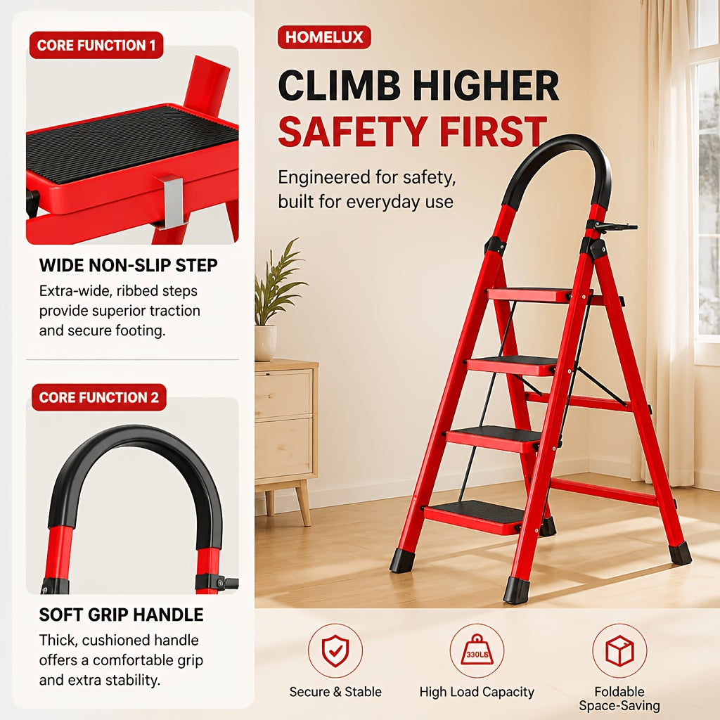 Heavy-Duty Folding Step Ladder 2 3 4 5 Step 500 Lbs Capacity Non-Slip Lightweight Portable Plastic Stepladder for Home and Industrial Use