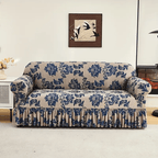 High-Stretch Print Sofa Cover with Non-Slip Fixed Rod All-Season Snug-Fit Couch Slipcover – Stable, Beautiful & Practical Furniture Protector for Living Room, Skirt Style Design