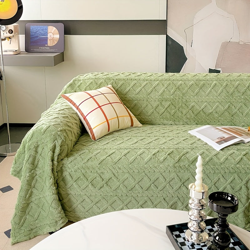 Velvet Jacquard Sofa Cover Bohemian Non-Slip Washable Pet-Friendly Slipcover for 3 4 Seater Couch Green Blue Beige Coffee Brown Dark Gray