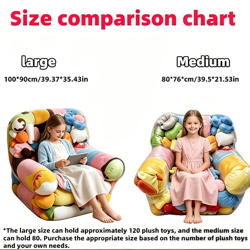Stuffed Animal Storage Bean Bag Chair – Transparent PVC Plush Toy Organizer Sofa for Kids Room & Playroom, Large Capacity Doll Storage, Easy to Clean, Available in Round Bag & Sofa Styles