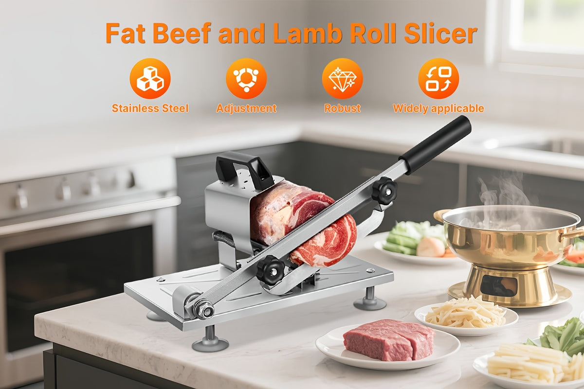 Manual Meat Slicer Stainless Steel 430 Grade Blade with Adjustable Thickness for Frozen Meat, Vegetables & Fruits – Durable Sharp Easy-Clean Food Slicer for Home Kitchen Use