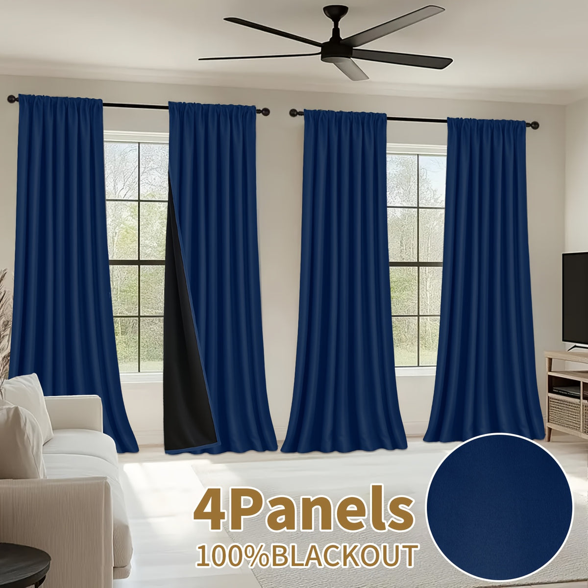 Blackout Curtains Rod Pocket 4 Panels - Thermal Insulated Room Darkening Noise Reducing Matte Drapes for Bedroom Living Room Office, 9 Colors 11 Sizes