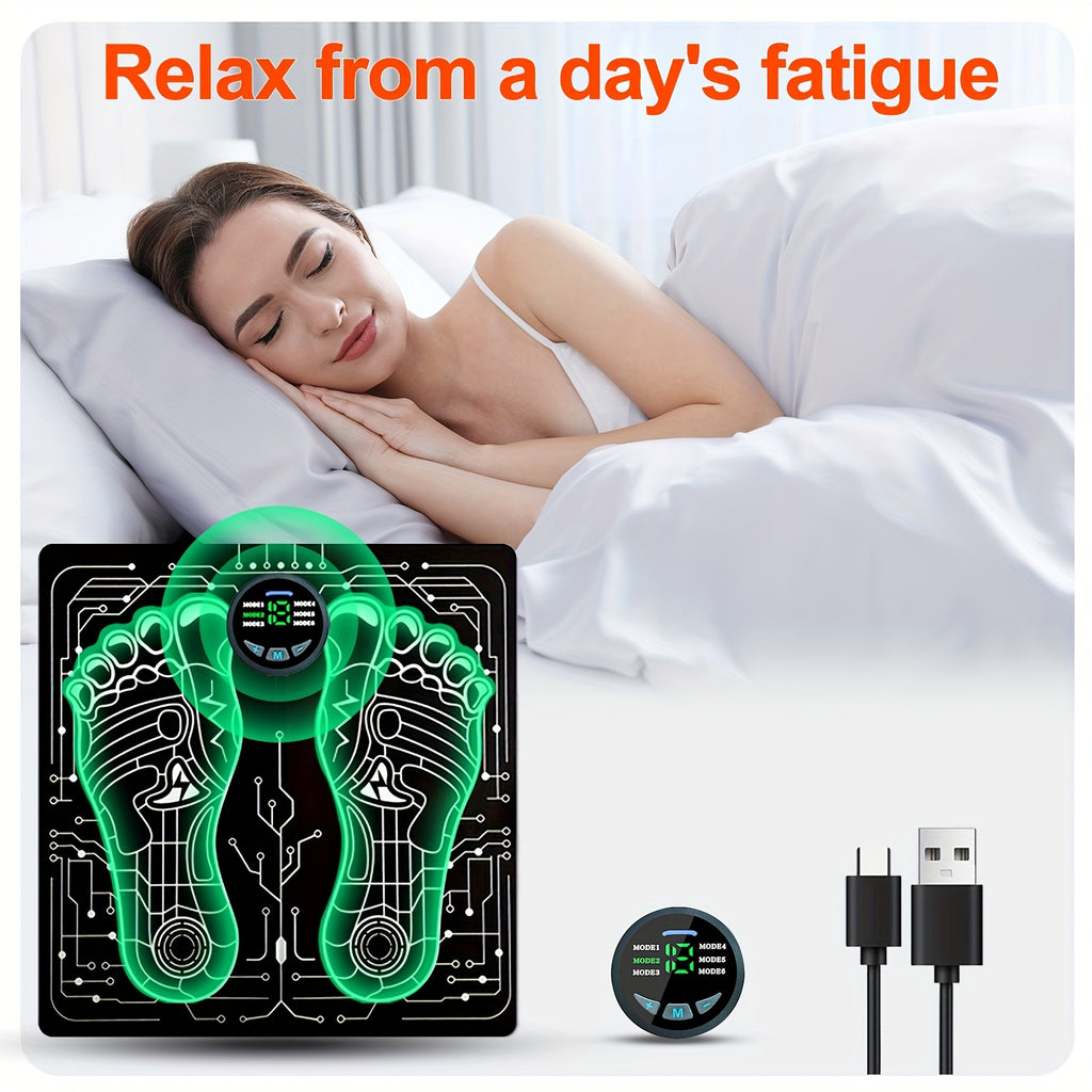 TENS Portable Foldable Foot Massage Pad, Ergonomic Electric Massager for Feet, Back & Legs, Adjustable Intensity, Battery-Powered 150mAh, Compact Travel-Friendly Design, Health & Relaxation Gift