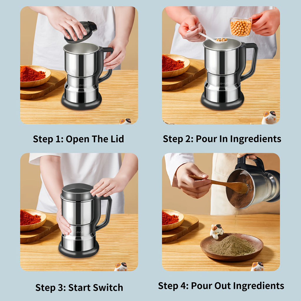 Electric Coffee Bean Grinder 300W 400g/14oz, 8-Blade Stainless Steel, One-Touch Button, Grinds Up to 36 Cups in 10 Seconds – Also for Spices, Grains & Nuts