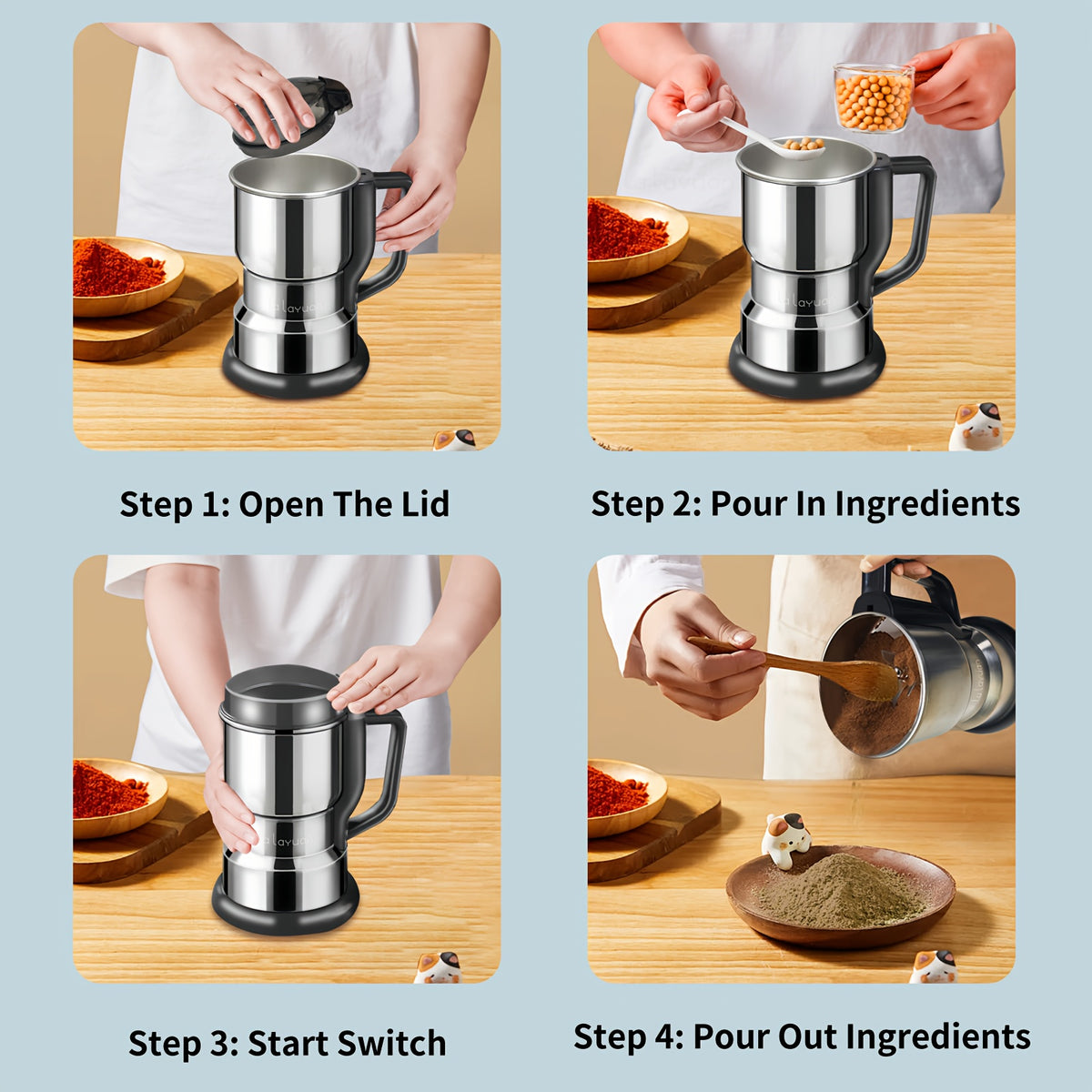 Electric Coffee Bean Grinder 300W 400g/14oz, 8-Blade Stainless Steel, One-Touch Button, Grinds Up to 36 Cups in 10 Seconds – Also for Spices, Grains & Nuts