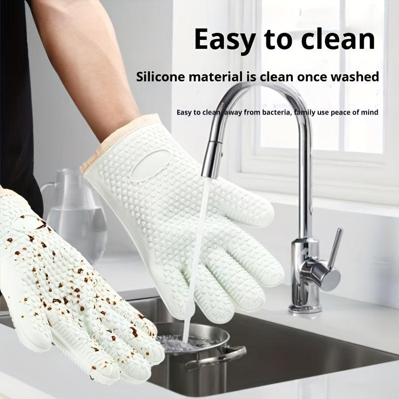 Thickened Oven Mitts Heat Resistant Gloves for Kitchen Baking Grilling BBQ - Waterproof Breathable Microwave Oven Gloves with Non-Slip Grip for Cooking