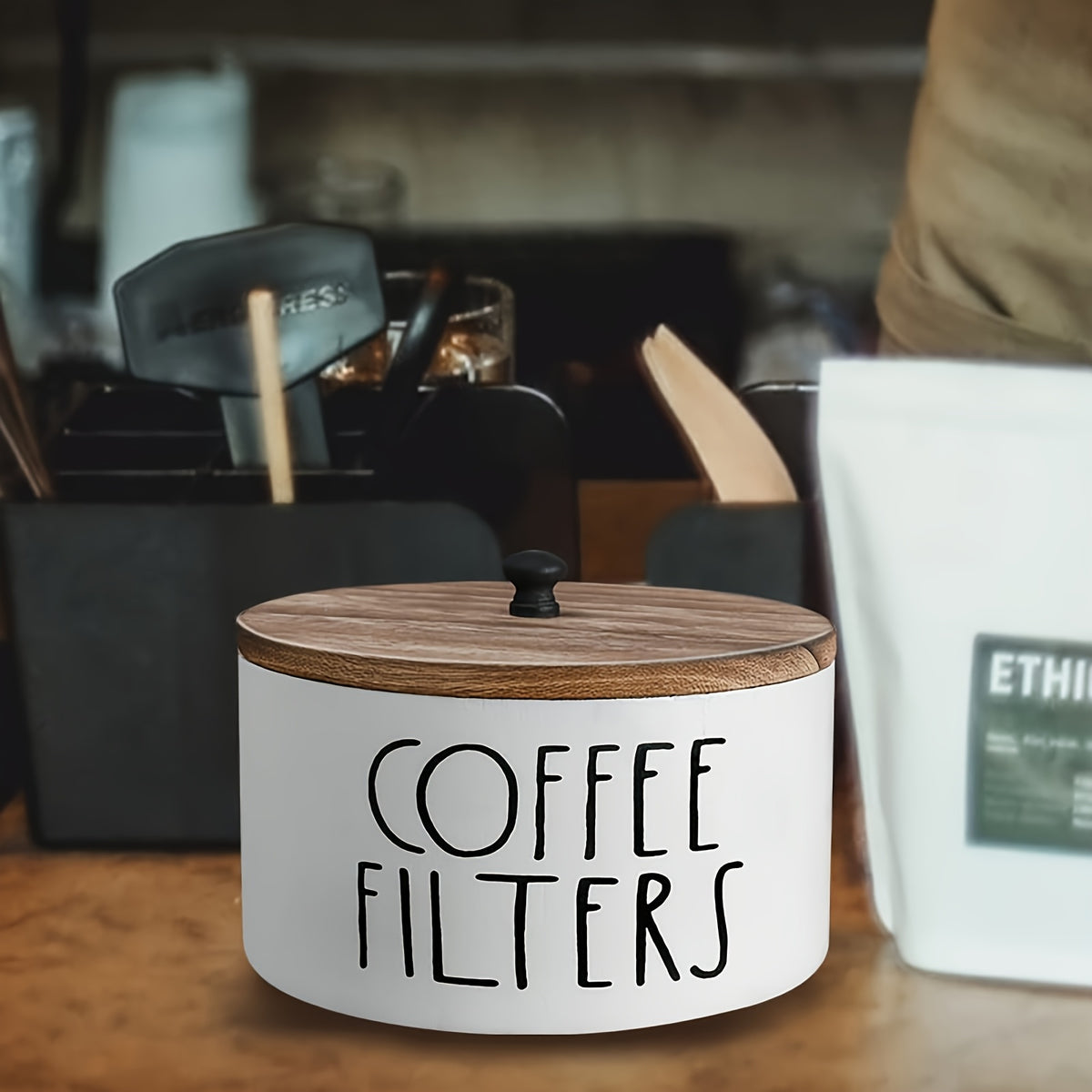 Rustic Wooden Coffee Filter Holder with Lid – Countertop Storage Container for Coffee Filters & Accessories, Kitchen Decor Organizer
