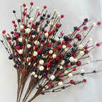 Patriotic Artificial Berry Branches – Set of 5 Red White & Blue Fake Berry Stems for Independence Day, Memorial Day, 4th of July Tabletop & Home Decor, Plastic Floral Picks