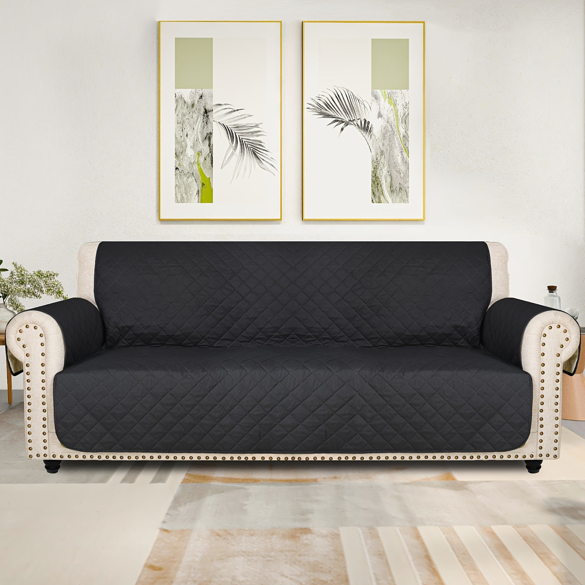 Universal Fit Sofa Slipcover Protector Washable 3 4 Seater, 5-Layer Quilted Pet-Friendly Couch Cover with Elastic Straps – Recliner & Loveseat Compatible, Non-Slip Furniture Protector for Living Room