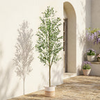 Artificial Olive Tree with Basket, Planter & Moss 5ft 6ft 7ft – Tall Indoor Fake Olive Plant with Realistic Wood Trunk, Lifelike Branches & Fruits for Office, Living Room & Spring Summer Home Decor
