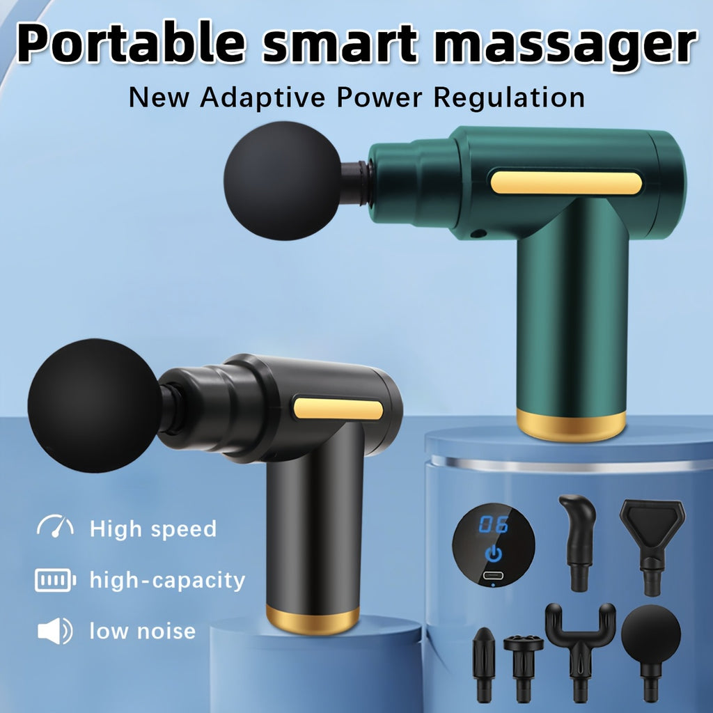 Mini Massage Gun LED Touch Screen 6 Massage Heads Ultra-Quiet Brushless Motor Portable Handheld Muscle Massager for Sports Fitness Recovery Black Gray Red