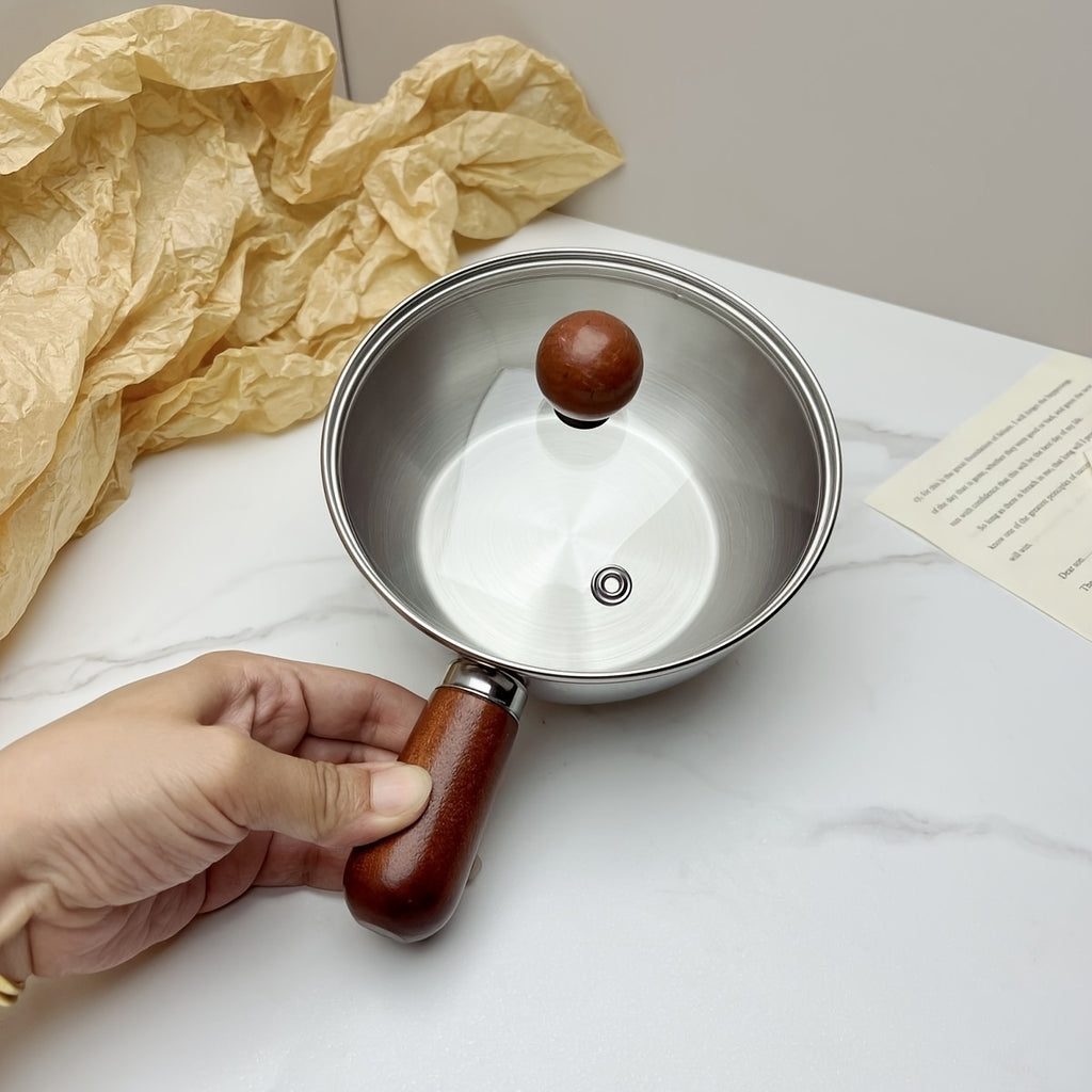 304 Stainless Steel Uncoated Small Frying Pan with Walnut Handle – Physical Non-Stick, Healthy & Durable | Uniform Heat | Easy to Clean | Breakfast, Salad & Dessert