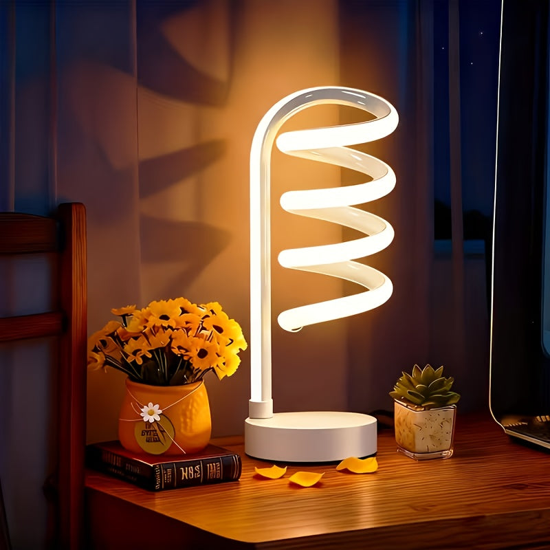 Modern Spiral Touch Table Lamp with USB-C Charging Port 3-Way Dimmable - Minimalist Bedside Lamp for Bedroom Living Room Desk - LED Bulb Included, Black & White, Single & 2-Pack