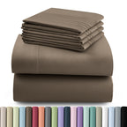 Hannah Bedding Sheet Set 6pcs Brushed Polyester 16" Deep Pocket – Embroidered Pillowcases Hotel Luxury Soft Bed Sheets for Twin Full Queen King Cal King, 24 Colors