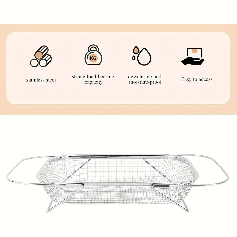 Expandable Stainless Steel Colander | Foldable, Telescopic | Fruit, Vegetable & Pasta Strainer