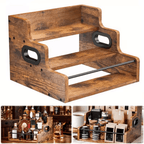 3-Step Solid Wood Liquor Bottle Display Shelf Countertop Wine Rack Bar Organizer for Whiskey Spirits Coffee Syrup Spice Bottles Home Bar Kitchen