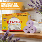 Lavender Scented Trash Bags 13 Gallon 55, 110 or 165 Count – Heavy-Duty Drawstring Garbage Bags, Expandable Leak-Proof Puncture-Resistant, Kitchen & Home Waste Bags White