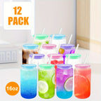 Frosted Glass Tumblers Set 16oz - Borosilicate Can Glasses with Acrylic Lids for Iced Coffee, Juice & Soda, Sublimation Ready, 8 or 12 Pack Perfect Christmas Holiday Gift